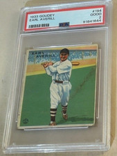 1933 GOUDEY #194 EARL AVERILL PSA GOOD 2 CLEVELAND INDIANS BASEBALL CARD.