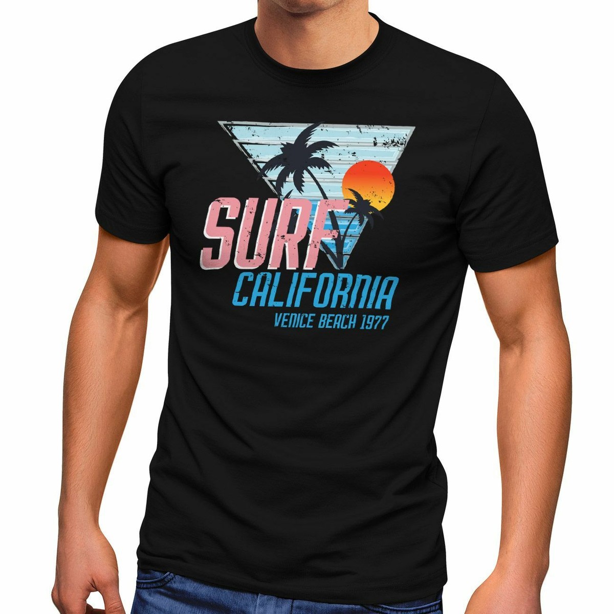 Neverless Herren T-Shirt – Venice Beach Surf Design, Weiche Baumwolle & Lässiger Fit