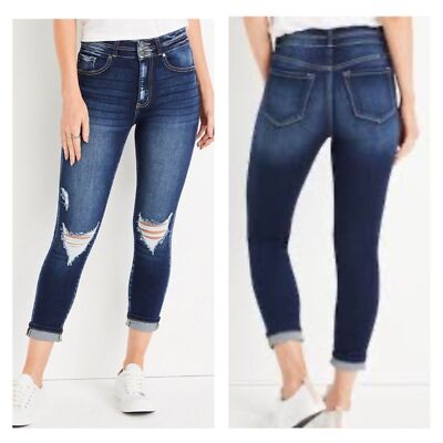EXC! KanCan High Rise Ripped Cropped Jean Dark Stretch Maurices Size 29 x 27