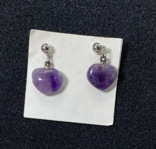 Natural Purple Heart-shaped Dangle Silver Hook Earrings