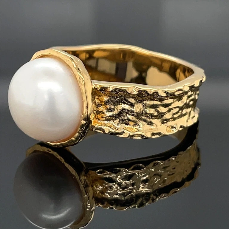 RING GR.17 (CA.53) 925/-SILBER VERGOLDET MIT MABE PERLE  SCHMUCKJAGD - Bild 2 von 3