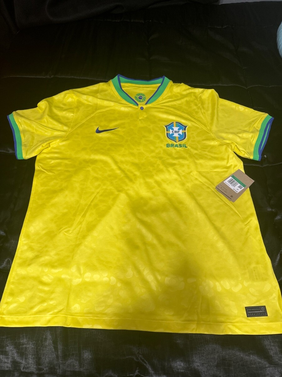Brasil Futbol Soccer CBF Mens Nike XL Yellow Leopard Print Jersey