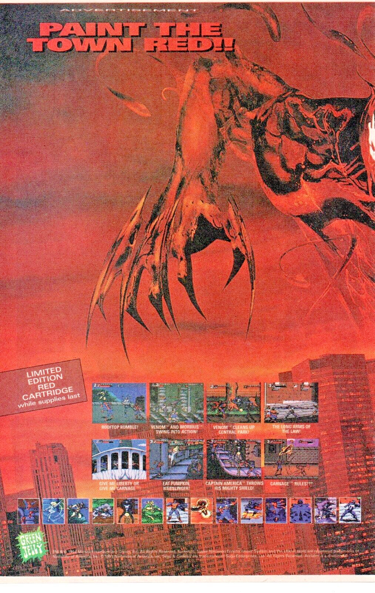 1994 SPIDERMAN VENOM MAXIMUM CARNAGE Video Game 2PG PRINT AD