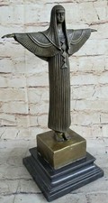 14" Egyptian Isis Mythological 100% Solid Bronze Statue Figurine w/ Marble Base