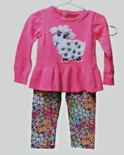 Gymboree Cherokee 2 piece outfit flower pants coral lamb long sleeve sweater