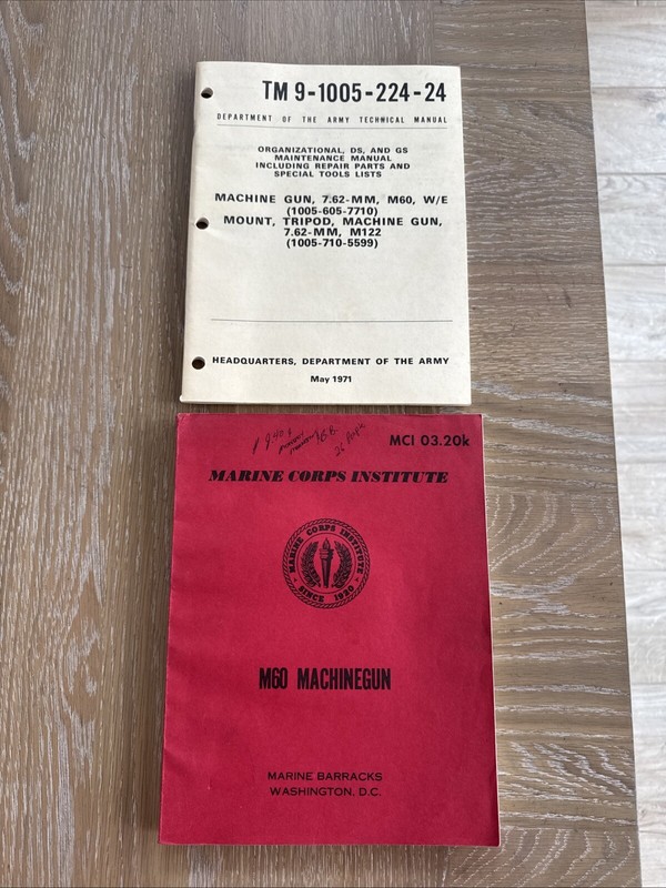 Tech Manuals M60 MACHINE GUN Marine & Army MCI 03.20k TM 9-1005-224-24 RARE Book