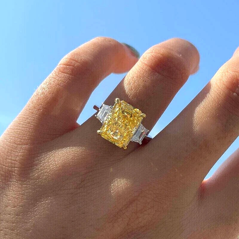 5 Ct Radiant Cut Yellow Sapphire Trilogy Engagement Ring 14k White