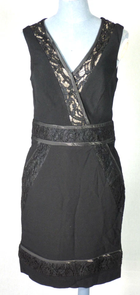 Vestido Nicole Miller Negro Encaje Espalda Funda Cuello en V Ocasión Especial Reino Unido 10 EE. UU. 6 Foto 3 de 4