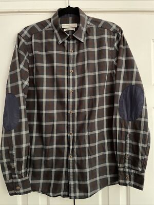 Mudo Collection Mens M (2) Slim Fit Elbow Patch Check Shirt