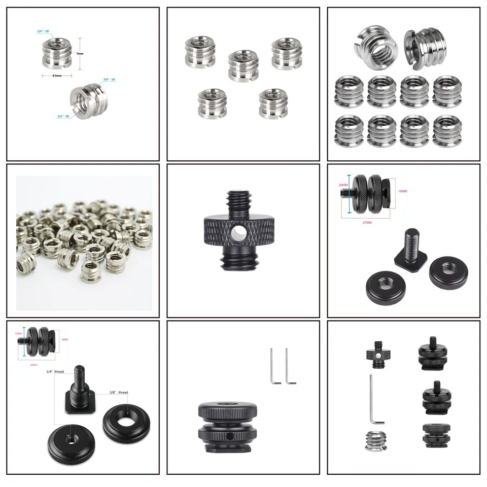 ARTCISE 1/4" 3/8" Doble Tuerca Trípode Montaje Tornillo Macho Hembra Zapata Caliente Flash Adaptador Cámara