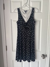 Chaps Polka Dot Black & White Fit & Flare Sleeveless Dress Size Medium