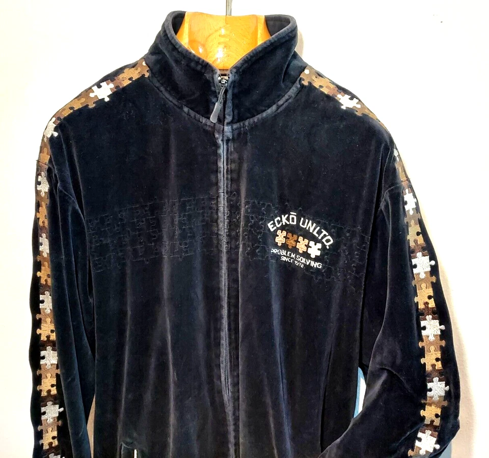 Ecko Unltd Knit Velour Track Suit Masterpiece Puzzle Jacket XL Zip Retro Y2K - Image 4 of 4
