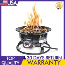 Outdoor Portable Propane Gas Fire Pit W/ Cover & Carry Kit 19 in Diameter Black