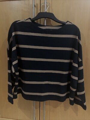 LADIES MARKS AND SPENCER BLACK AND CAMEL STRIPED TOP SIZE 14 BNWOT