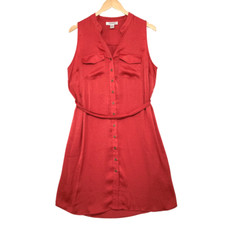Motherhood Women's Red Band Collar Belted Button-Up Shirt Dress Medium