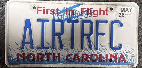 North Carolina License Plate AIRTRFC First in Flight Collectible