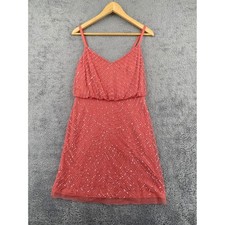 Adrianna Papell Cocktail Dress Coral Sequin Beaded Art Deco Blouson Mini V-Neck