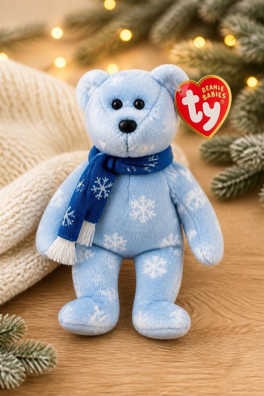 Ty Jingle Beanies Holiday Teddy Blue Bear Plush Ornament 1999 Retired Vintage