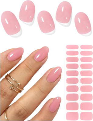 Semi Cured Gel Nail Strips (Sheer Nude Pink), Solid, 20 Pcs Gel Nail Wraps, Stic