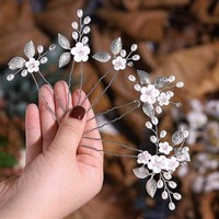Braut Hochzeit Blume Haarnadeln Perle Brautschmuck Hochzeit Haarschmuck Silber