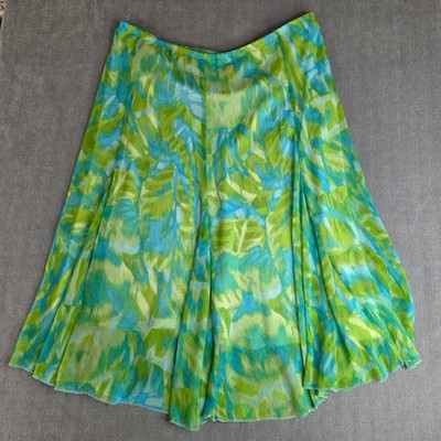 Ruby Rd A-Line Skirt Womens 16 Green Blue Excellent Abstract Print Midi Lined