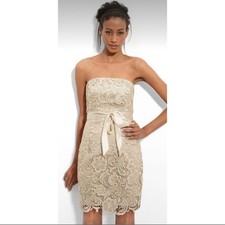 ADRIANNA PAPELL EVENING  Champagne Strapless Lace Dress  Size 10