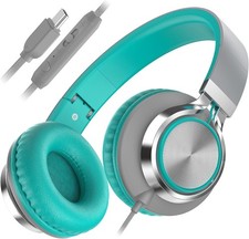 AILIHEN C8 Kids Headphones Wired USB C, USB-C with Grey Mint