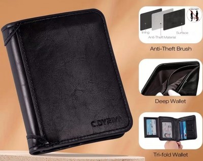 Anti- Theft Two Layer Cowhide Wallet- Black 