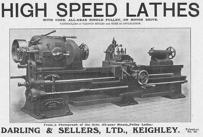 DARLING & SELLERS LTD Keighley, High Speed Lathes - Old Engineering Advert 1909