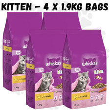 4 x Whiskas KITTEN Dry Food with CHICKEN 1.9kg - Complete Nutrition | 7.6kg tot 4.54 per kilo