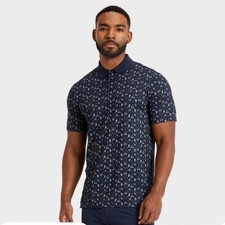 All in Motion Mens Navy Blue Desert Golf Print Textured Polo Shirt Large NWT