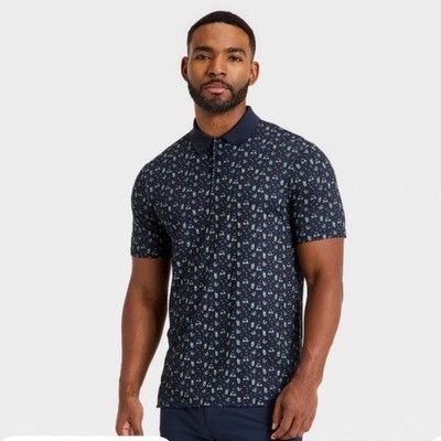 All in Motion Mens Navy Blue Desert Golf Print Textured Polo Shirt Large NWT