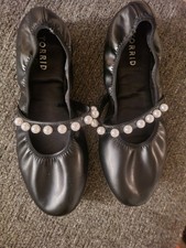 Black Ballet Flats With Pearl Strap