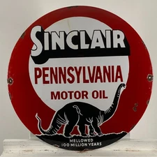 Sinclair Enamel Sign - Ø 50cm (19.7") - Garage Motor Oil Metal Advertising Decor