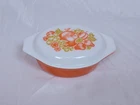 Vtg Pyrex 043 Fiesta Orange Fruit 1.5 Qt Oval Casserole w/ Lid 1 1/2 Quart EUC!