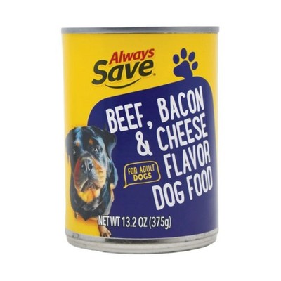 12x Always Save Beef Bacon Cheese Dog Food Wet Canned Bulk Lot Sealed 13.2oz
