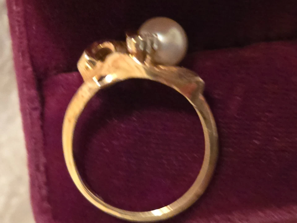 ANILLO DOBLE PERLA Y DIAMANTE ORO AMARILLO 14KT TALLA 7 Foto 4 de 4