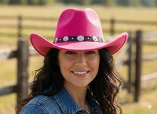 Men Women Casual Wide Brim Hat Fedora Panama Western Cowboy Girl Pink Felt Med