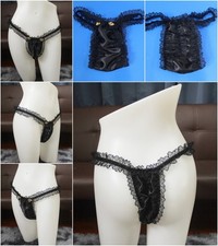  A261 2XL/ElasticW.25-44"VintageStyle Black Satin Thong Bikini Panties Underwear