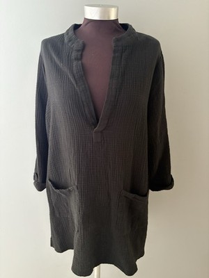 Kona Sol Beach Cover Up Shirt Dress Black Gauze Womens L Cruise Pool Vacation