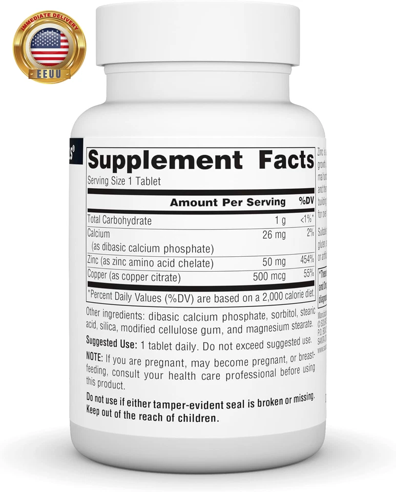 Quelato de aminoácidos de zinc - 50 mg - 100 comprimidos ⭐️⭐️⭐️⭐️⭐️⭐️ Foto 2 de 4