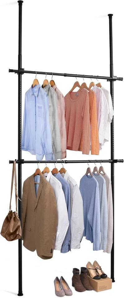 Telescopic Extendable Wardrobe Clothes Rail Black - Image 3 of 4