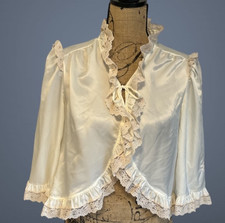 Vtg Givenchy Intimite Paris Bed Jacket S Ivory Ruffle Lace Boho 80s Cottage Core