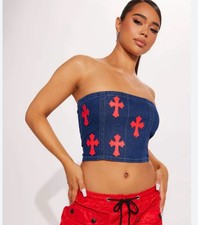 Y2K Denim Cropped Strapless Corset Tube Top — listing 4