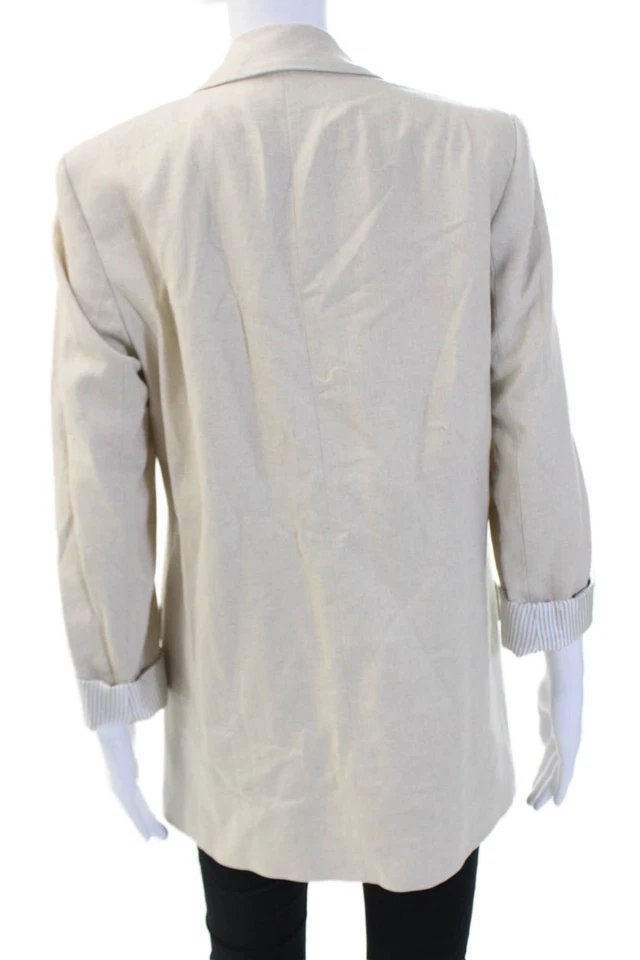 Blazer Zara Mujer Lino Cuello Muescas Manga Larga Abotonado Beige Talla XS Foto 4 de 4