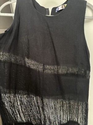 MSGM Black Fringe Sleeveless Shift Top  Round Neck Size S
