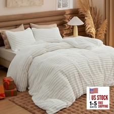 Fluffy Duvet Cover Set - King 104" x 90" 01 - Coconut White No Comforter 