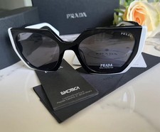 Prada PR15WS 09Q5S0 Rectangle Sunglasses in Black and White /Gray Lens 100 UV