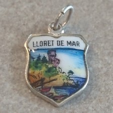 Lloret De Mar Spain Vintage Silver and Enamel Travel Crest Shield Charm