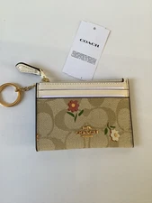 Coach Mini Skinny ID Signature Nostalgic Ditsy Print Keychain Wallet CH481 NWT